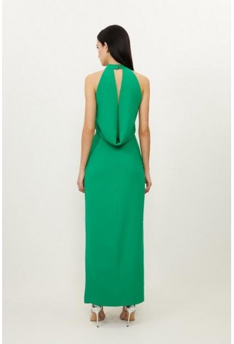 Petite Fluid Tailored Halterneck Open Back Maxi Dress