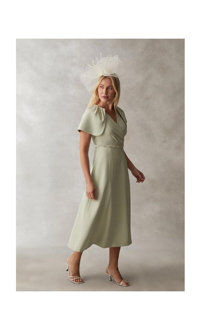 Wrap Midi Dress With Sleeve Detail