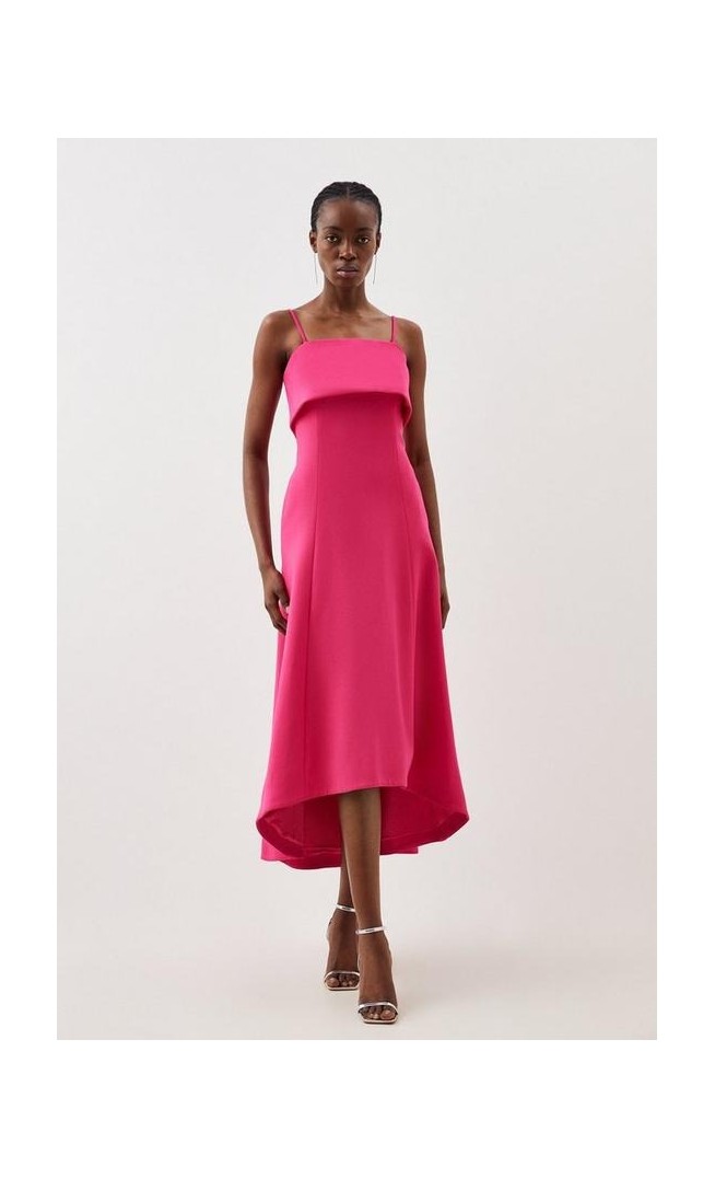 Tailored Compact Stretch Bandeau Full Skirt Midi Dress