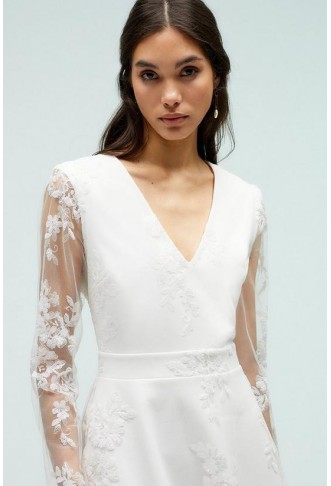 Embroidered Mesh Ponte Midi Dress