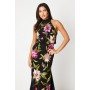 High Neck Midi Dress With Floral Embroidery