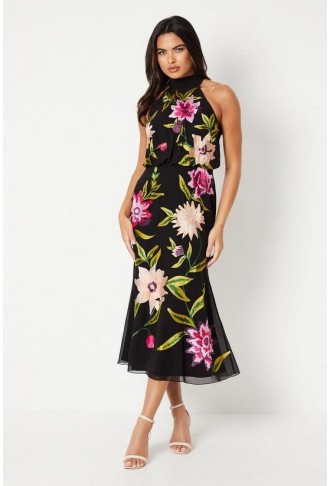 High Neck Midi Dress With...