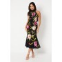 High Neck Midi Dress With Floral Embroidery