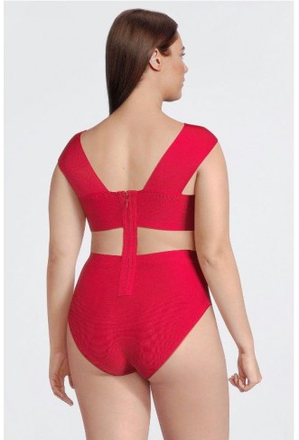 Red Plus Size Bandage Cross Front Cut Out Swimsuit