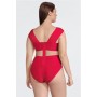 Red Plus Size Bandage Cross Front Cut Out Swimsuit