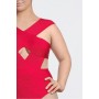 Red Plus Size Bandage Cross Front Cut Out Swimsuit