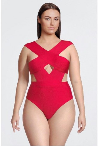 Red Plus Size Bandage Cross...