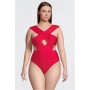 Red Plus Size Bandage Cross Front Cut Out Swimsuit