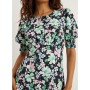 PETITE FLORAL SHIRRED CUFF DRESS