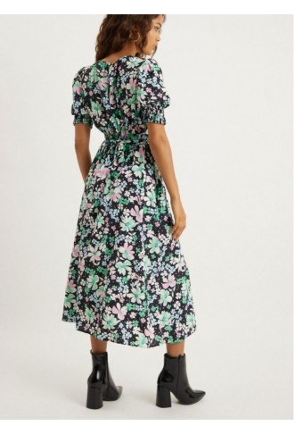 PETITE FLORAL SHIRRED CUFF DRESS