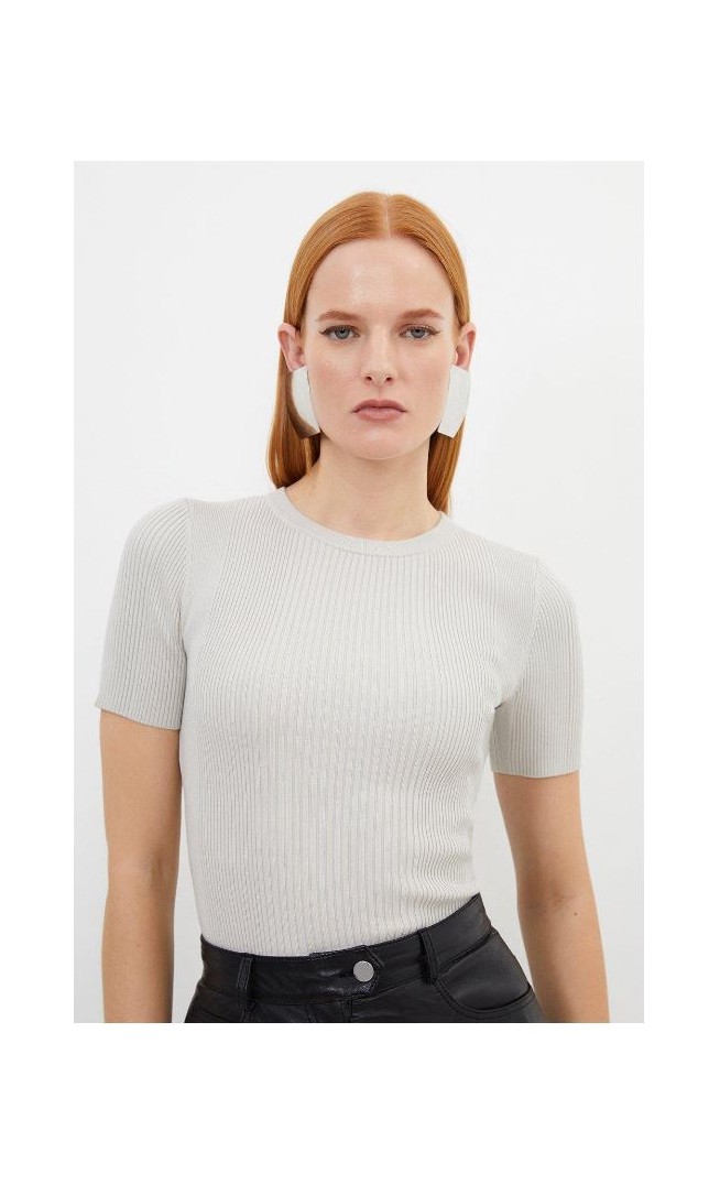 Viscose Blend Rib Knit T-shirt