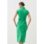 Compact Stretch Tailored Forever Belted Cap Sleeve Pencil Dress