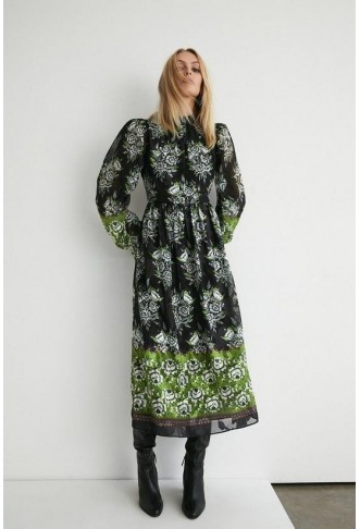 Border Print Chiffon...