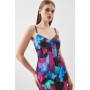 Italian Signature Stretch Floral Strappy Midi Pencil Dress