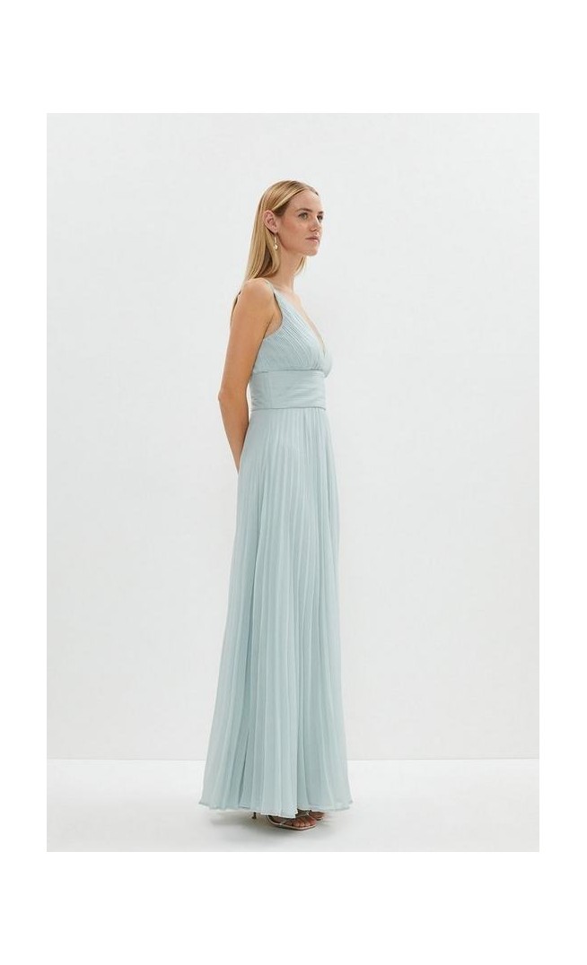 Double Strap Pleated Skirt Maxi Dress