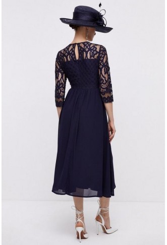 Lace Bodice Full Georgette Skirt Midi Dress