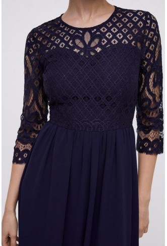 Lace Bodice Full Georgette Skirt Midi Dress