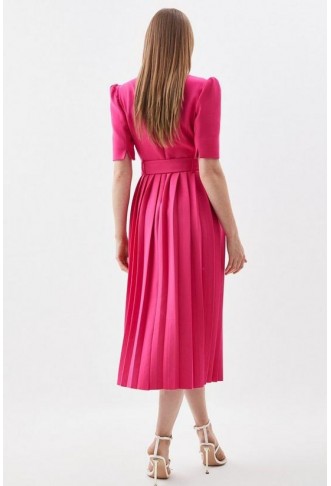 Compact Stretch Notch Neck Wrap Belted Forever Midi Dress