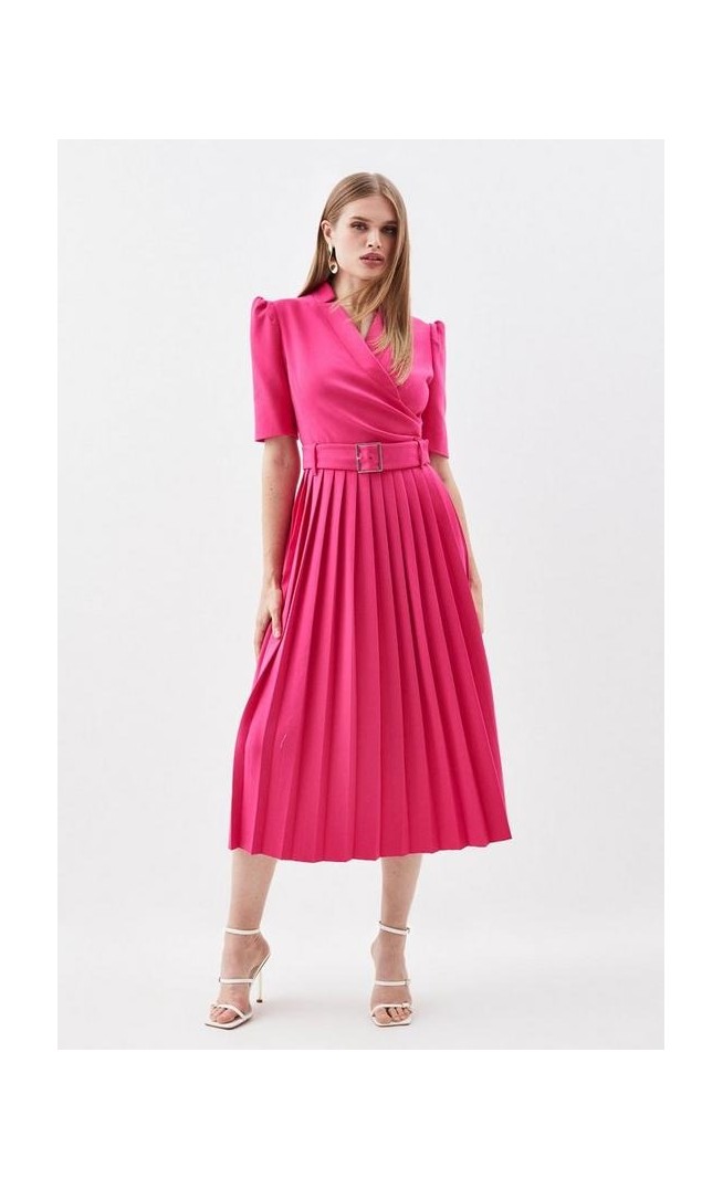 Compact Stretch Notch Neck Wrap Belted Forever Midi Dress