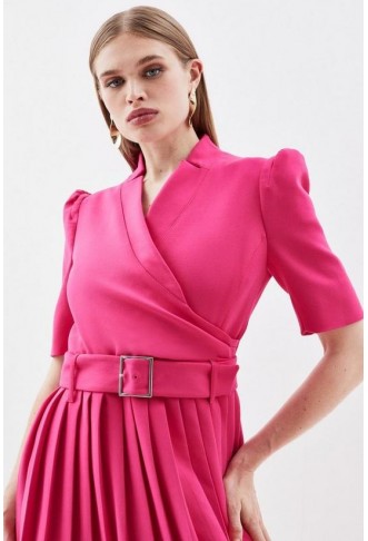 Compact Stretch Notch Neck Wrap Belted Forever Midi Dress