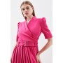 Compact Stretch Notch Neck Wrap Belted Forever Midi Dress