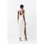 Ivory Petite Premium Satin Halter Woven Maxi Dress