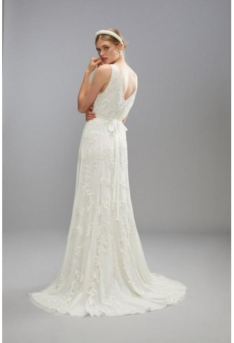 Premium Corded Embroidery Bridal Maxi Dress With Belt