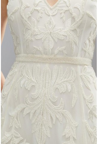 Premium Corded Embroidery Bridal Maxi Dress With Belt