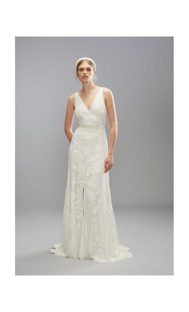 Premium Corded Embroidery Bridal Maxi Dress With Belt