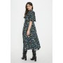 Curve Mono Floral Keyhole Angel Sleeve Midi Dress