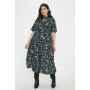 Curve Mono Floral Keyhole Angel Sleeve Midi Dress