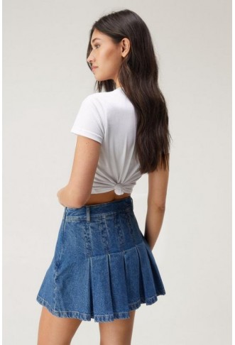 The Denim Pleated Mini Skirt