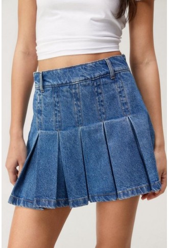 The Denim Pleated Mini Skirt