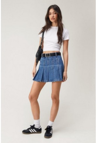 The Denim Pleated Mini Skirt