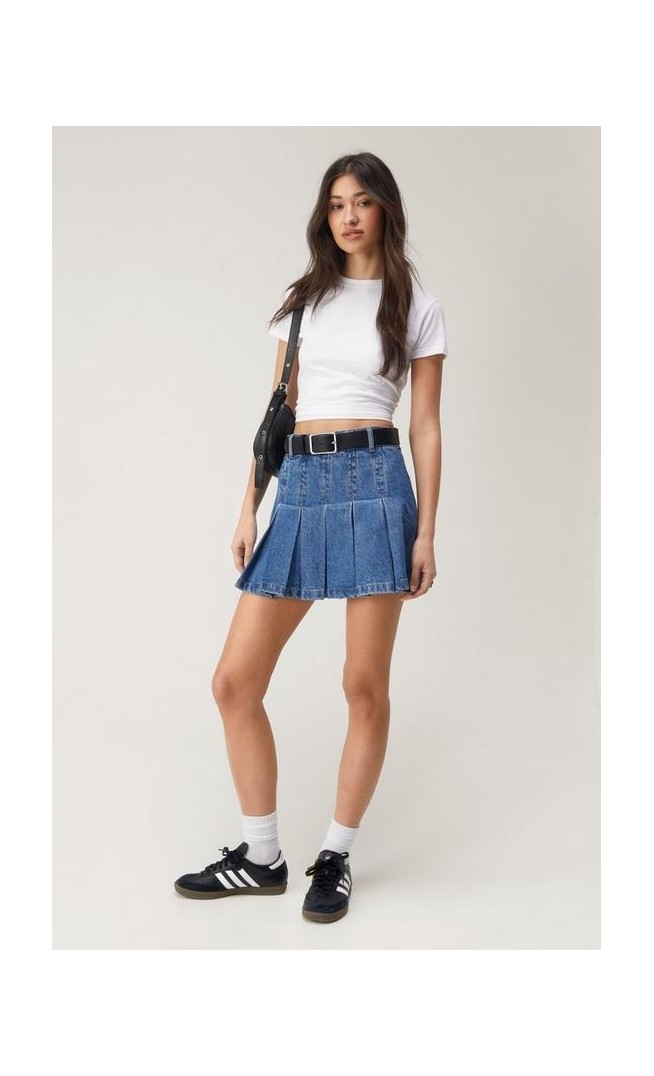 The Denim Pleated Mini Skirt