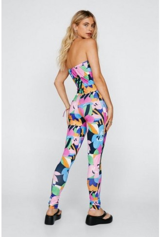 Floral Print Halter Neck Bodycon Jumpsuit