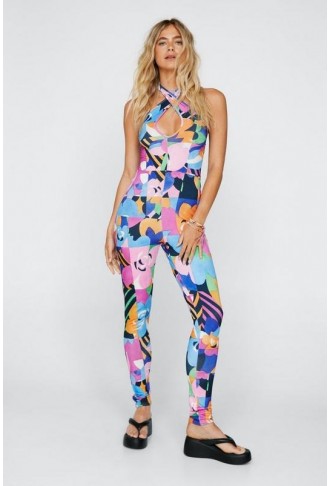 Floral Print Halter Neck...