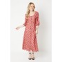 Spot Kitty Button Through Midi Dress 3/4 Sleeve