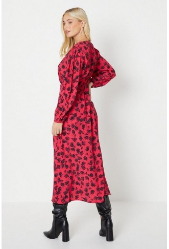 Petite Red Floral Printed Midi Dress