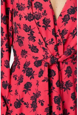 Petite Red Floral Printed Midi Dress