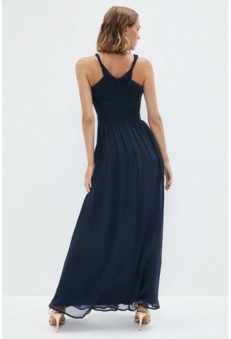 Petite Twist Bardot Chiffon Maxi Dress