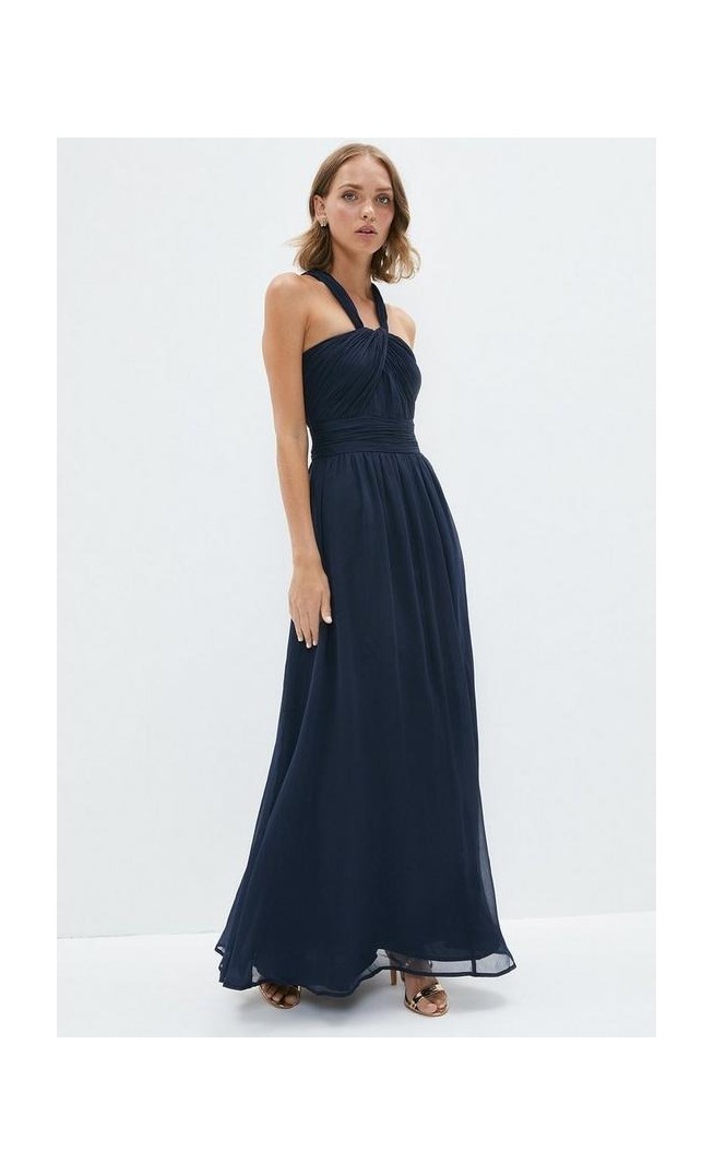 Petite Twist Bardot Chiffon Maxi Dress