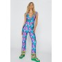 Abstract Border Print V Neck Jumpsuit