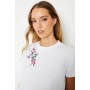 Floral Embroidered Gathered Sleeve Tshirt