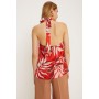 Red Palm Print Satin Halter Top