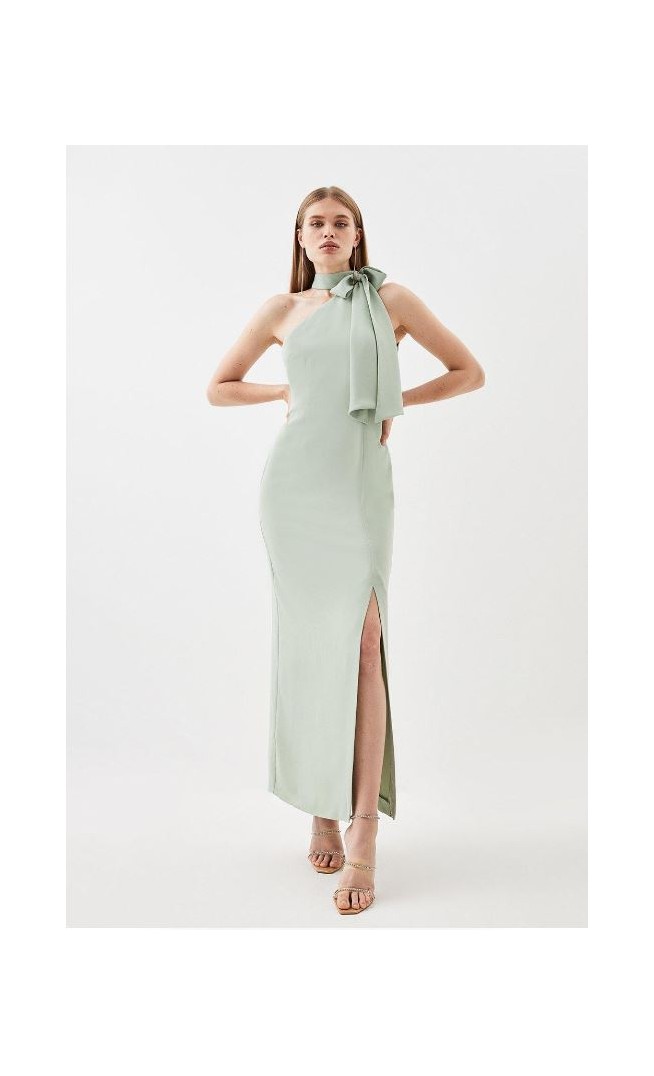 Petite Soft Tailored Tie Neck Midi Dress