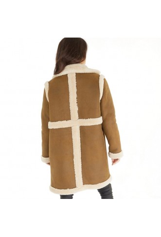 Brave Soul Womens Amalfi Shearling Coat Tan