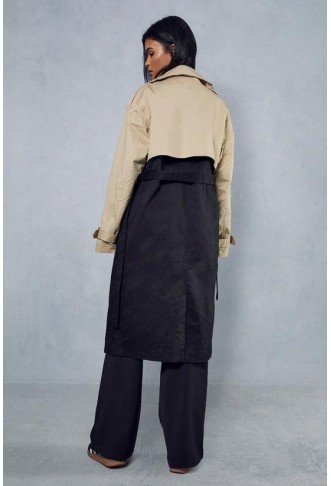 Oversized Contrast Tonal Trench Coat