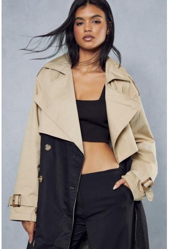 Oversized Contrast Tonal Trench Coat