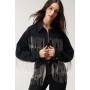 EMBELLISHED FRINGE TRIM CROPPED DENIM JACKET